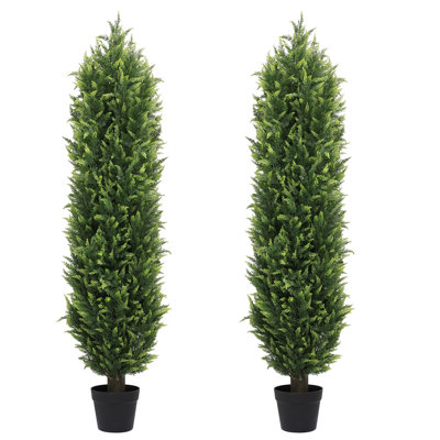  Artificial Cedar Topiary Trees,Faux Greenery in Black Plastic Pot for Indoor and Outdoor Use