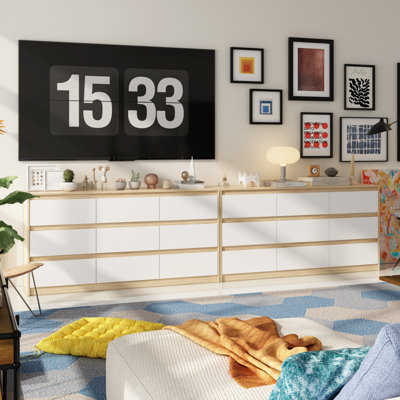Janeiya 126" W 18-Drawer Solid and Manufactured Wood Double Dresser 