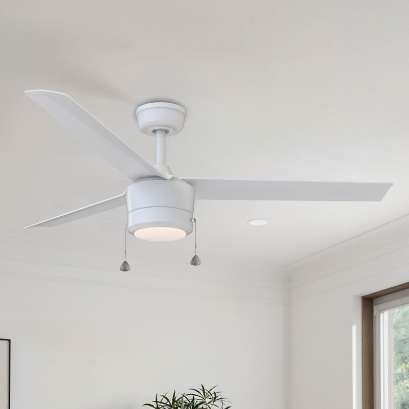 Ventilateur de plafond d'intérieur de 52 po avec lumière Skelton, ventilateur de plafond à chaîne à 3 pales, moteur CA réversible, ensemble d'éclairage DEL à changement de couleur - blanc mat
