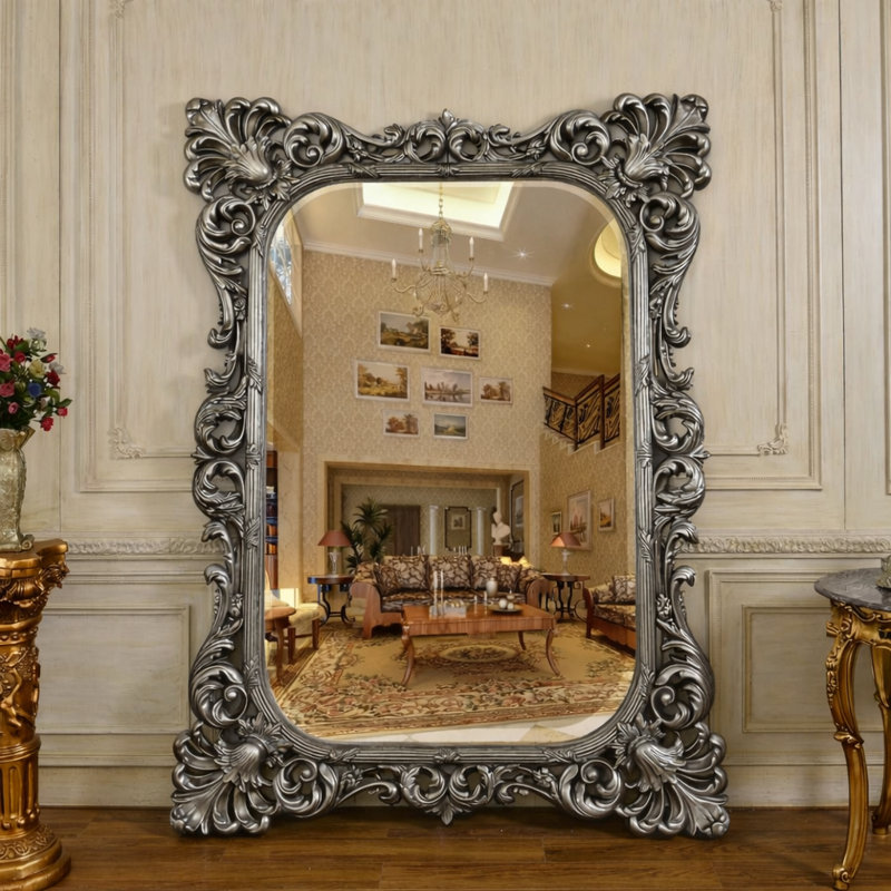 Flat Solid Wood Mirror, Silver