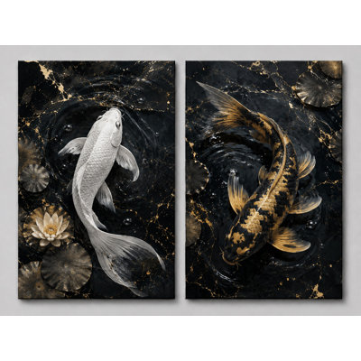 Très grand ensemble de 2 reproductions d'art sur toile, Koi Fish