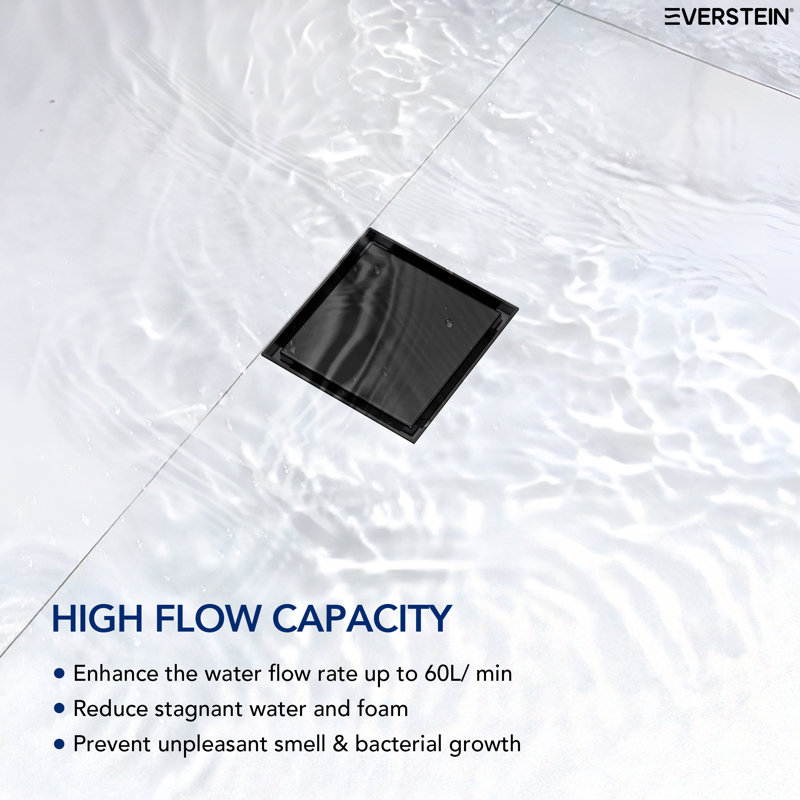 4 Inches Square Shower Drain, Matte Black