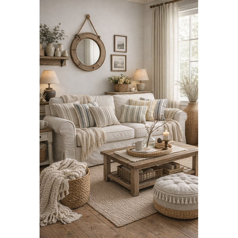 Housse de coussin décoratif à rayures verticales beige et crème 18 po x 18 po, paquet de 2, Ensemble 2 pièces, Beige