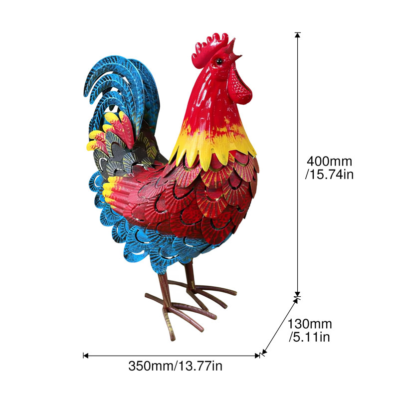 Sculpture de coq en métal de 40 cm de haut, statue de coq en fer forgé pour jardin, pelouse et ferme