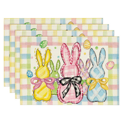 Ensemble de 4 napperons colorés de lapins à motif écossais Buffalo