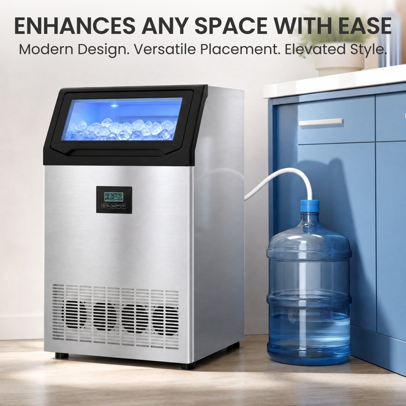 Machine à glaçons commerciale autoportante 24,4 po en acier inoxydable avec glaçons cubes, production de glaçons de 350 lb / 24 h et 150 lb Rangement de glace