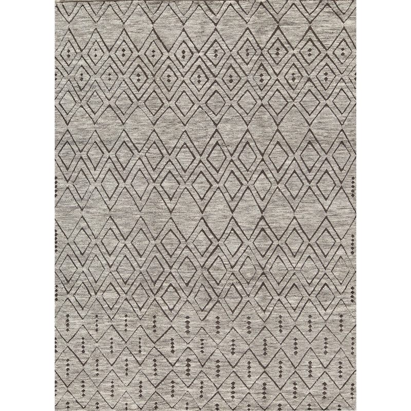 Wool Geometric Area Rug in Brown, Rectangle 9' x 12'