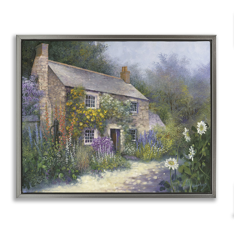 «Gardener's Cottage View», art mural encadré flottant par Hilary Mayes, H 25 po x l 31 po, Cadre flottant gris lustré
