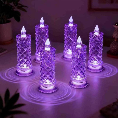 6 lumières de bougie en cristal à DEL 6 pièces, bougies romantiques sans flamme à DEL, décorations de Noël, bougies en verre à piles pour Noël, décorations de mariage d'anniversaire sans piles, ensemble de 6