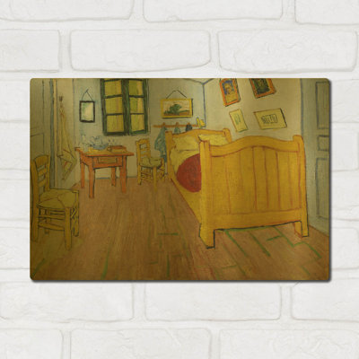 «De Slaapkamer» par Vincent Van Gogh, art mural en métal doré, 16 po x 12 po