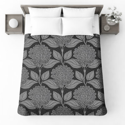 Floral Gray Pattern Quilted Thin Bedspread