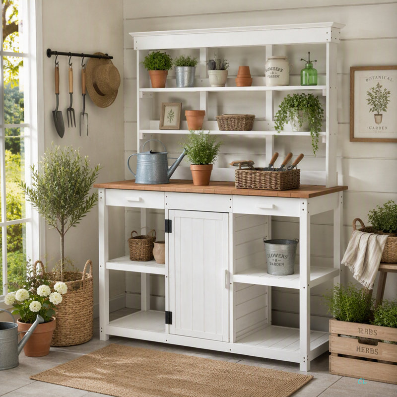 Grande table de rempotage en bois 66 po, Blanc