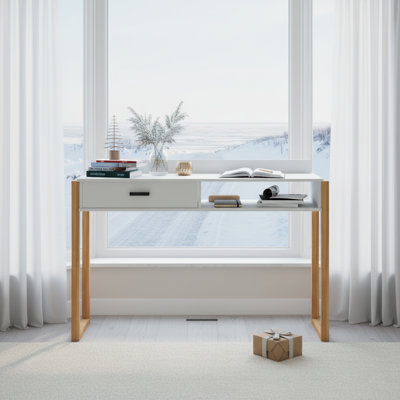 Boahaus Tokyo Computer Desk With Charging Station, Drawer & Shelf – Modern Scandinavian Style