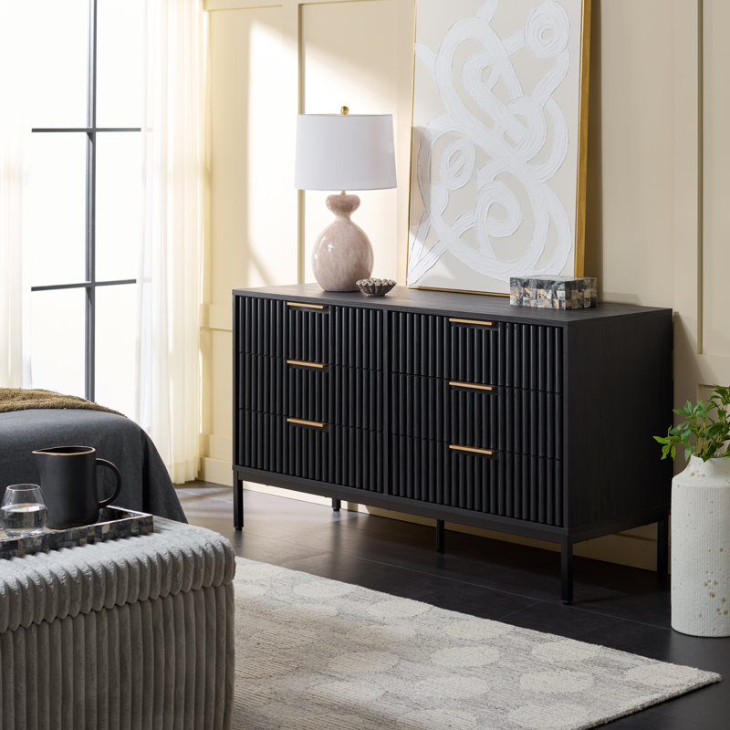 Commode 6 tiroirs Burgess, Noir / or