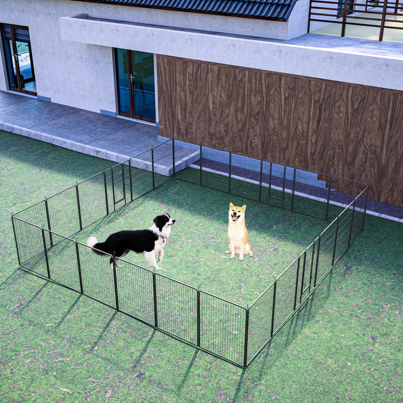 Aire de jeu pliable pour chien - 40 po de hauteur, 24 panneaux, avec porte verrouillable pour la course en métal et propriétaires d'animaux de compagnie pratiques