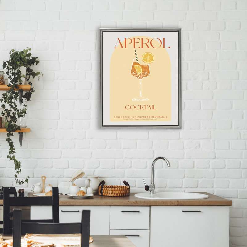Élégant cadre flottant rétro Aperol Cocktail, design par Lil 'Rue, Cadre flottant gris lustré, H 21 po x l 17 po