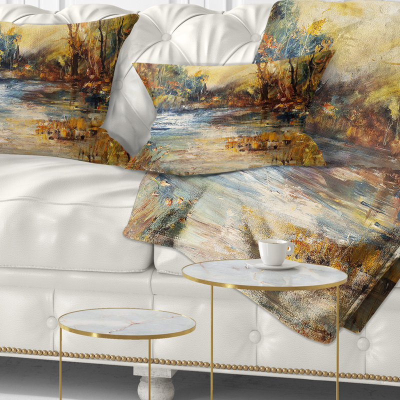 Coussin lombaire avec peinture à l'huile Schafer Landscape Stream in Forest