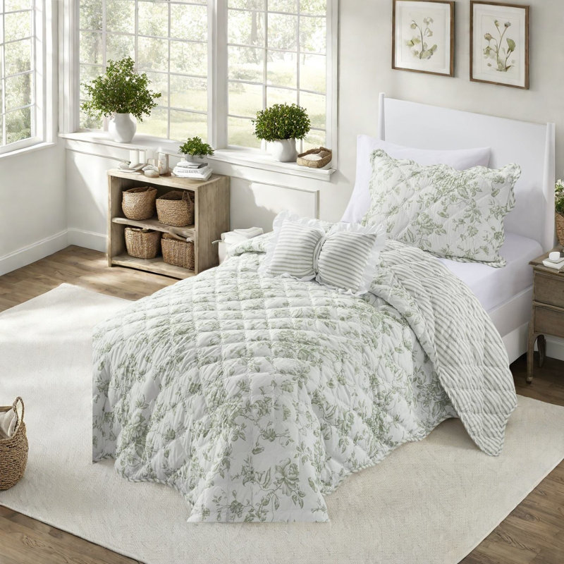 Modern Reversible Bedding Sets, Polyester Twin Quilt, Cottage Home