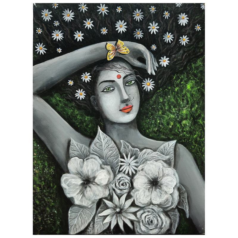 Dame avec la nature | Acrylique sur toile | Peinture de Gayatri Mavuri