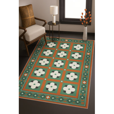 Tapis bleu tissé lavable rétro Mosso