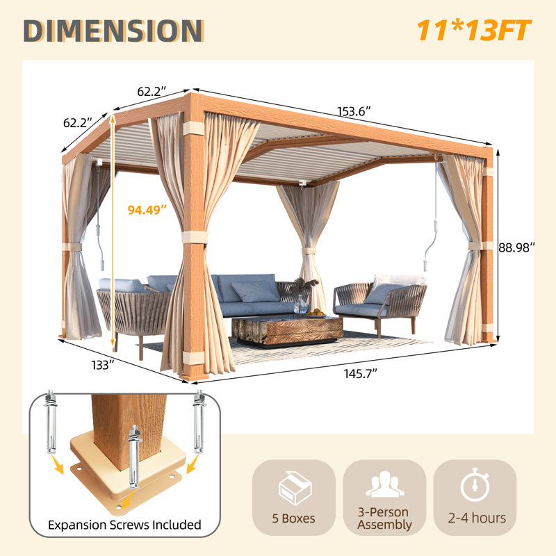 13 Ft. W x 11 Ft. D Aluminum Pergola, Yellow