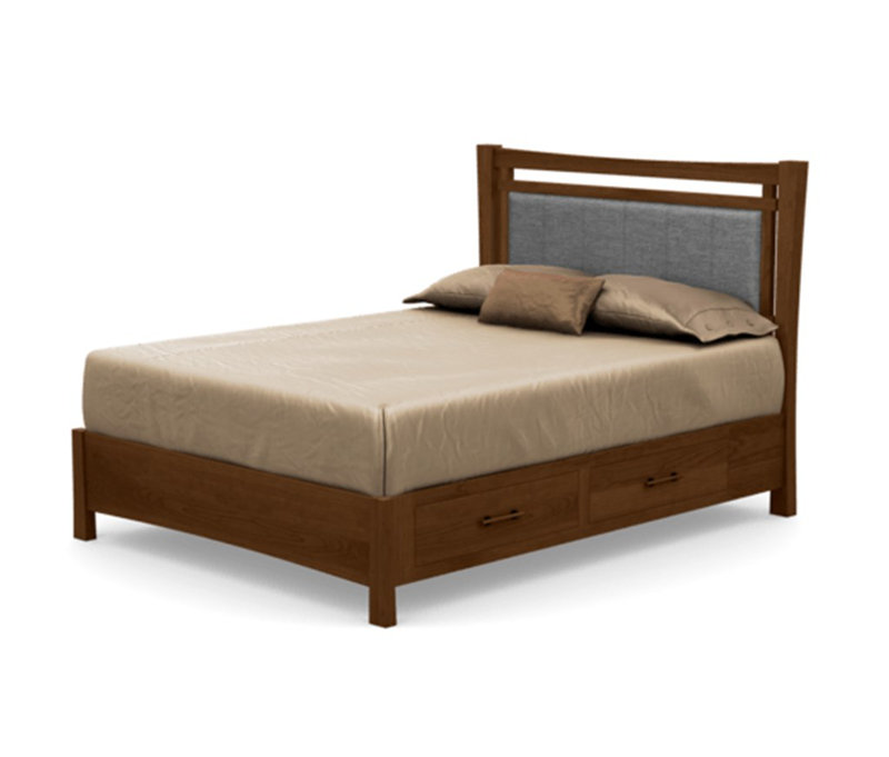 Monterey Upholstered Bed, California King, Ebony Leather, Saddle Cherry