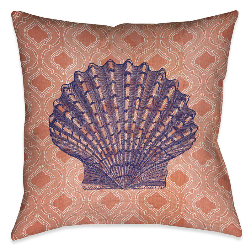 Coral Coastal Shell Reversible Throw Pillow