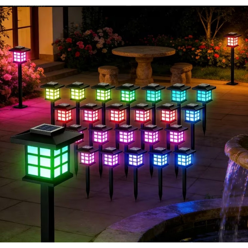 Paquet de 2 lumières de jardin à énergie solaire multicolores RVB, auto-extensible IP44 imperméable pour éclairage de paysage en plastique PP