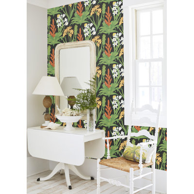 Jade and Pink Blooming Villa Peel and Stick Wallpaper