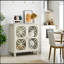 Buffet, armoire de salle de bain autoportante avec portes en verre trempé, console de cuisine rétro moderne, armoire de rangement décorative à 2 portes, couleur crème