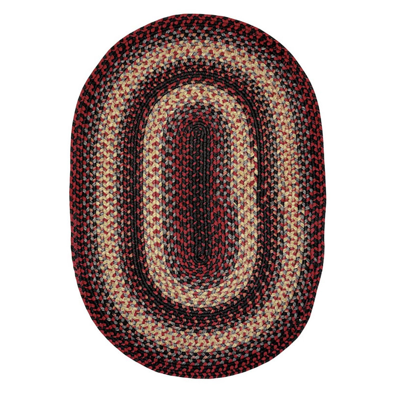  Braided Rug Washable Indoor/Outdoor Gray/Cream/Black/Red Rug, Oval 5' x 8'