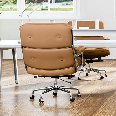 Fauteuil de direction en cuir véritable avec structure et roues en aluminium, fauteuil de bureau pivotant avec dossier épais et soutien lombaire ergonomique