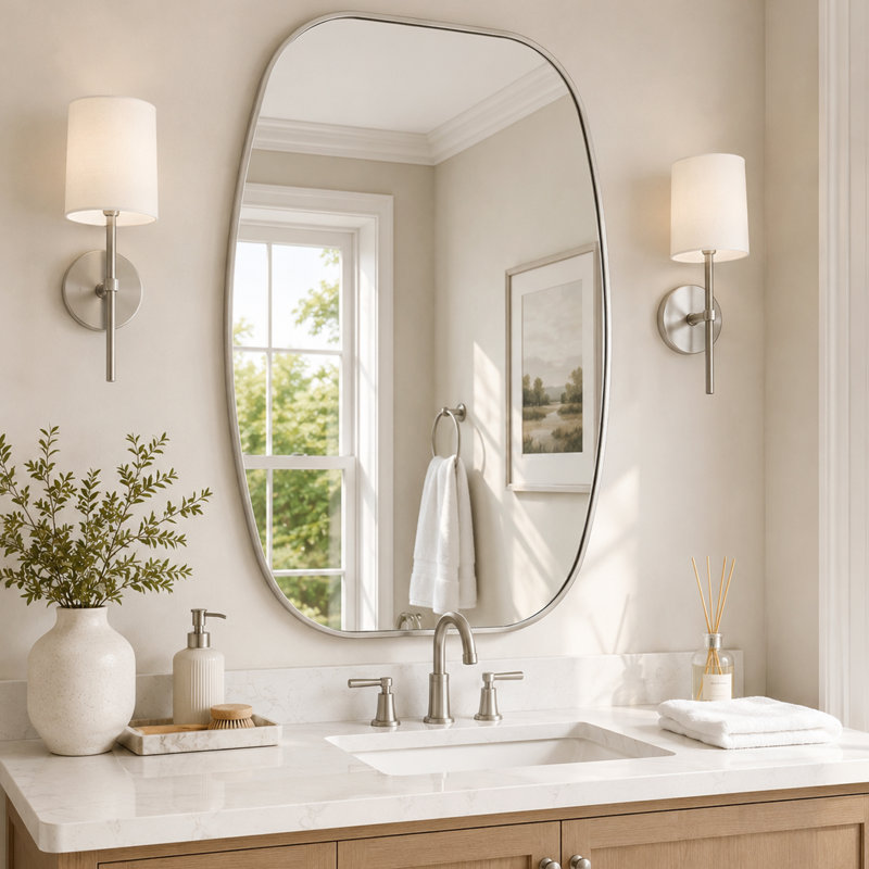 Miroir de salle de bain, Nickel brossé