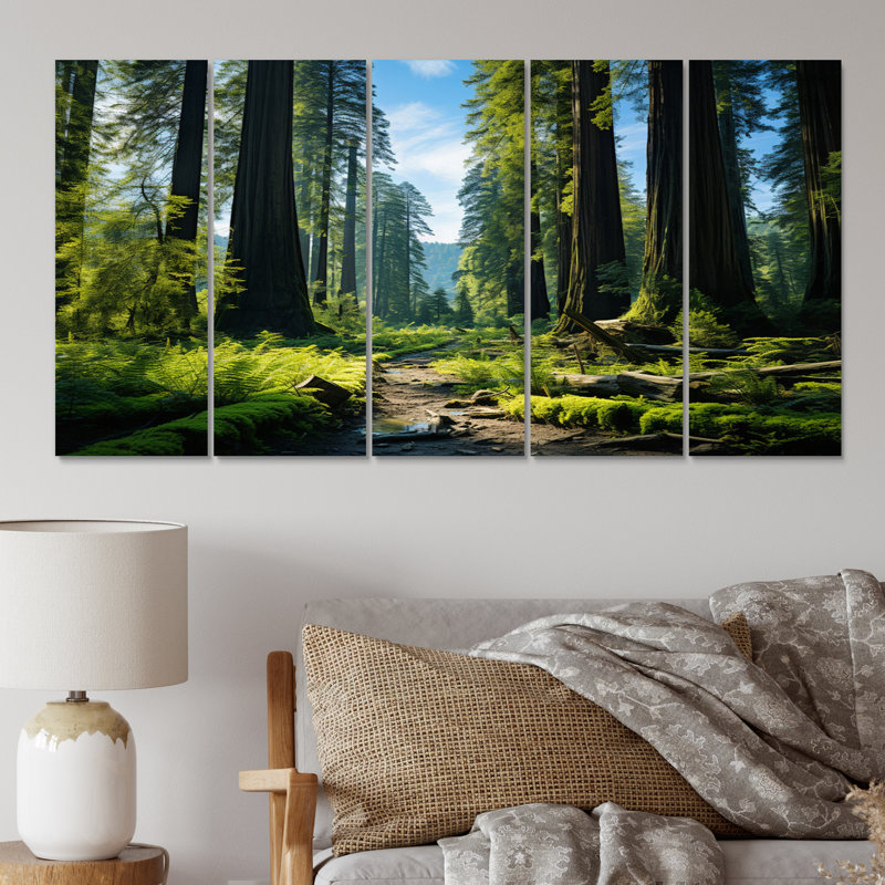 Redwood Giants Tree Forest II - Tree Redwood Canvas Art Print - 5 Equal Panels