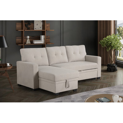 Convertible Upholstered Sectional Sofa With Pull-Out Chaise