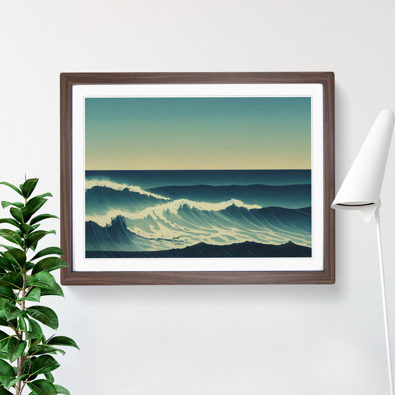 XH1022-7170X Pretty Ocean Wave - Single Picture Frame Print, 25cm H x 34cm W x 2cm D, Walnut Framed