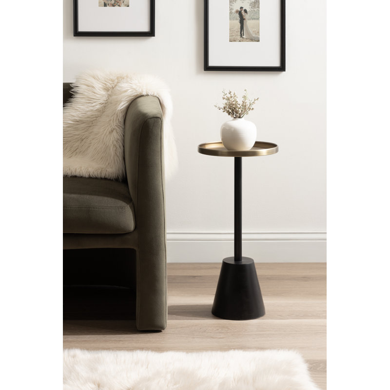 Roene Pedestal End Table, 22" H x 10" W x 10" D, Gold/Black