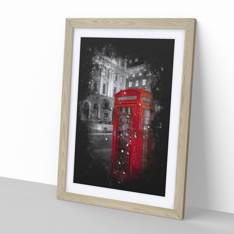 Red Telephone Box - Picture Frame Painting, 36cm H x 27cm W x 2cm D, Oak Framed