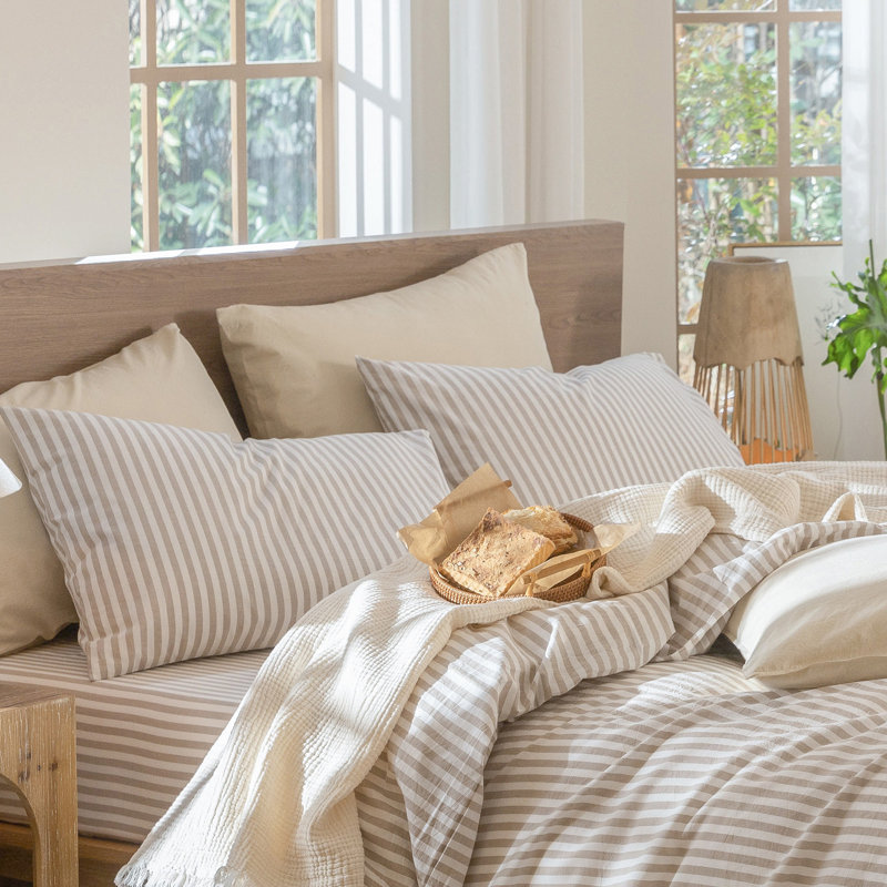 MooMee Pillowcases 100% Washed Cotton Linen Like Textured Breathable Soft, Standard (20" x 26")