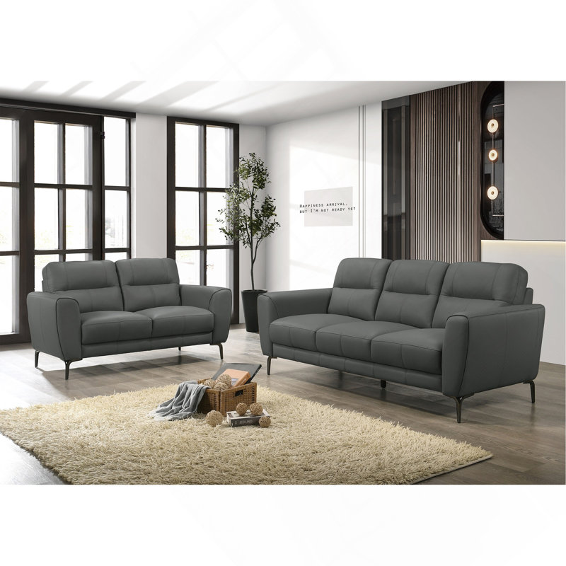 Ensemble de canapé en cuir fleur anthracite gris anthracite 2 pièces Canapé et causeuse, Gris