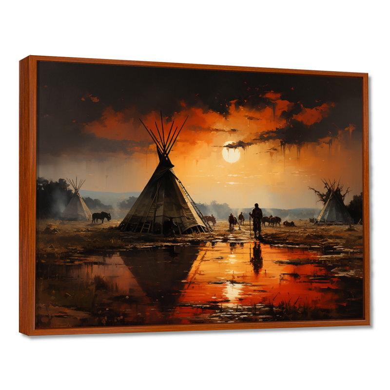 Reproduction d'art sur toile, "Native Orange Tent", H 24 po x l 32 po x P 1 po, Cadre flottant brun