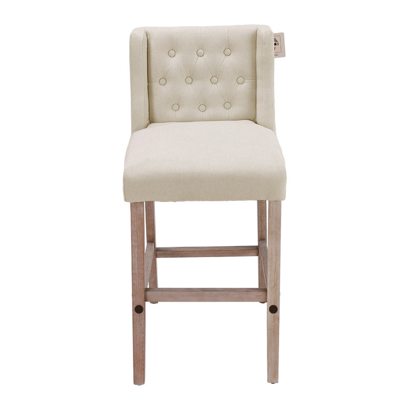 Upholstered Counter Stool with Solid Wood Frame, Beige