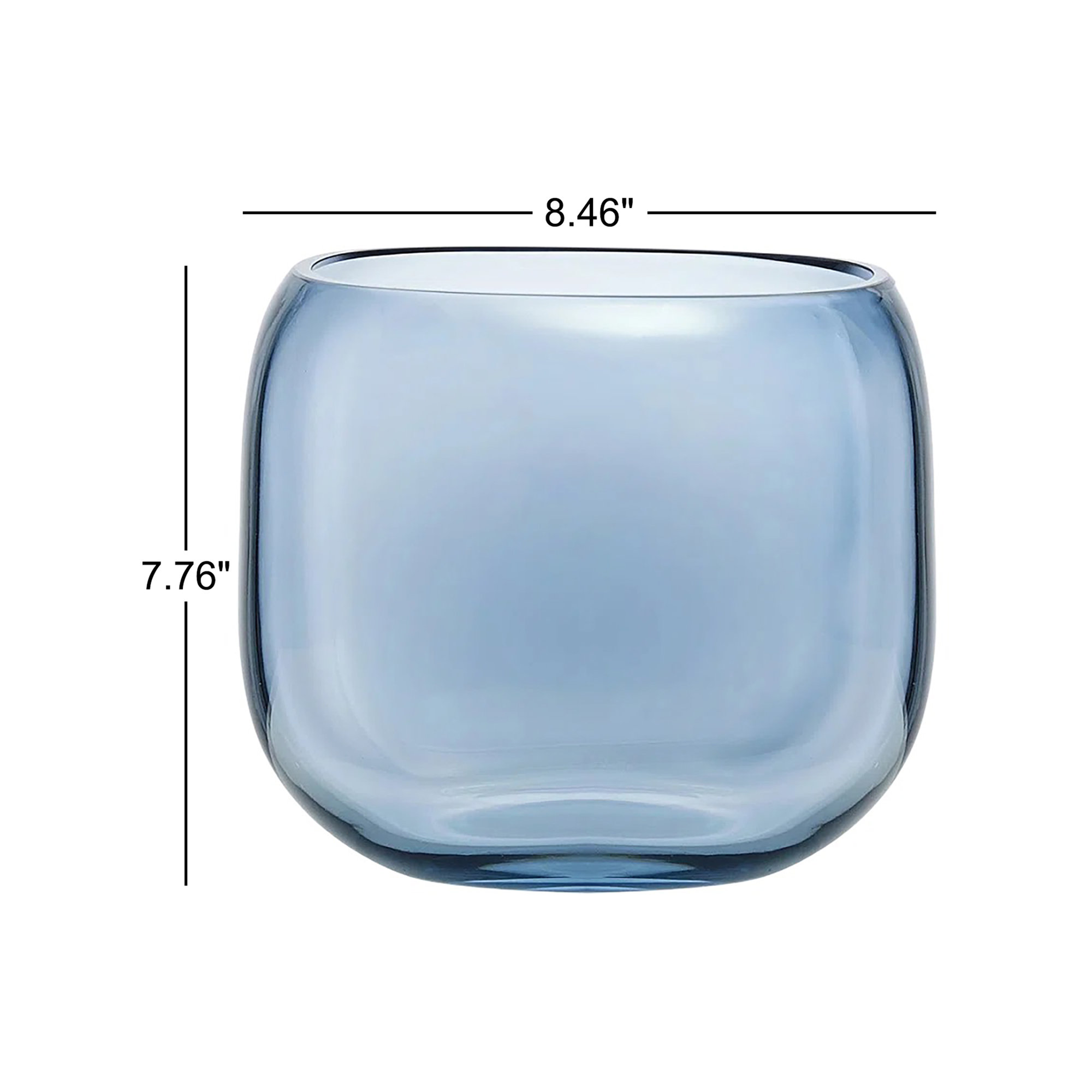 Mono Box Handmade Lead Free Crystal Table Vase, Steel Blue, 7.76" H x 8.46" W x 8.46" D