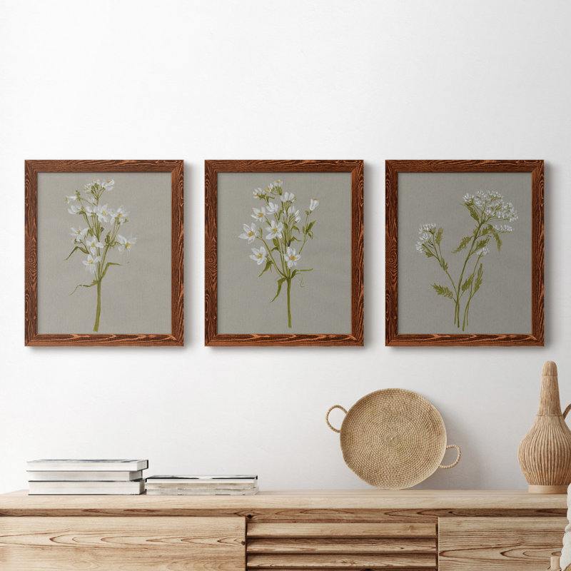 «White Field Flowers I», ensemble de 3 peintures sur toile encadrées, Érable, H 24 po x l 36 po x P 1,5 po