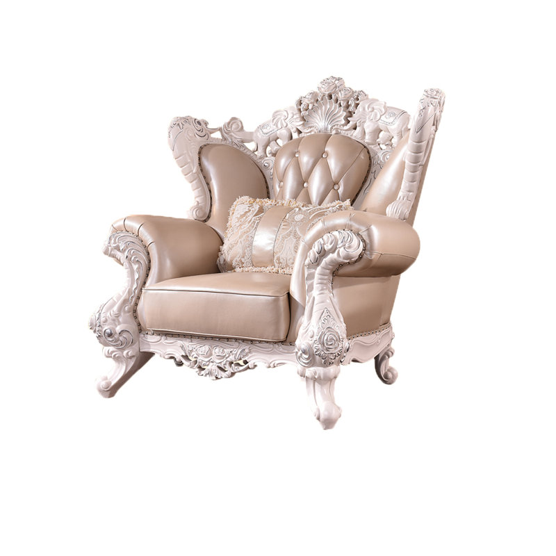 Double-sided Carved Solid Wood Sofa Chair Leather Armchair