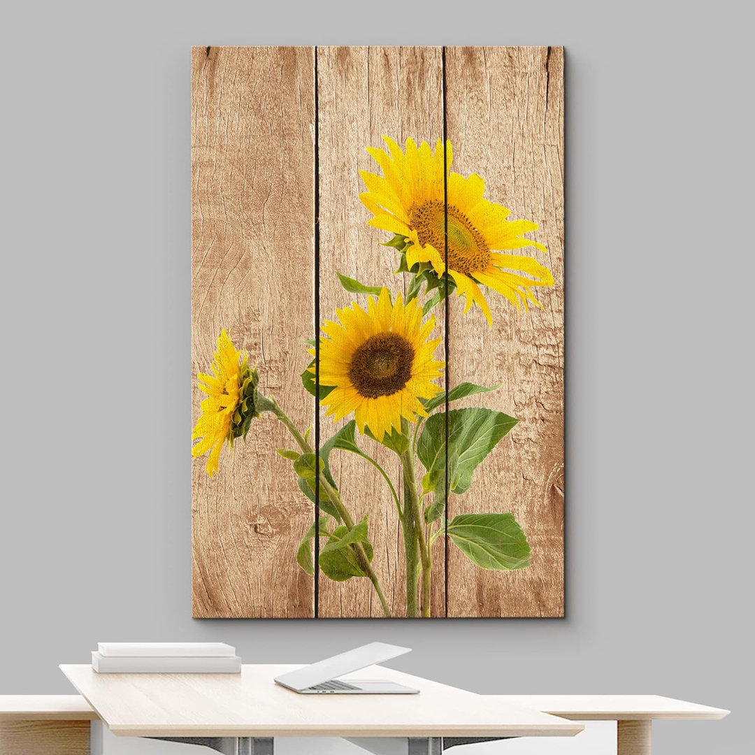 " Yellow Sunflower Trio On Wood Nature Chic Ultra " SIGNLEADER