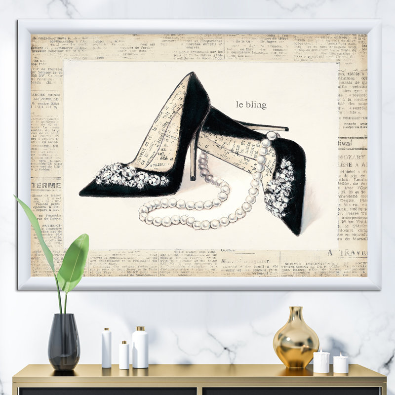 Glamour Black Diamond Stiletto I - reproduction d'art sur toile, H 20 po x l 20 po x P 1 po, Cadre blanc