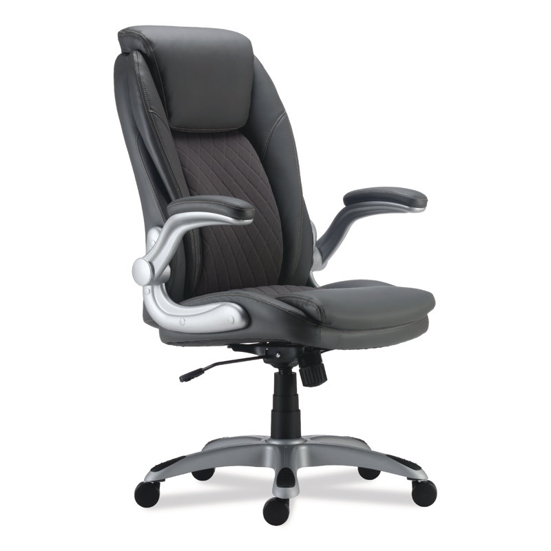 Gray Leather Adjustable Task Chair with Padded Arms