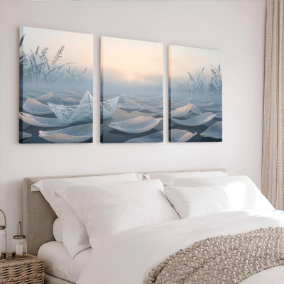 Ensemble de 3 tableaux sur toile représentant des bateaux, pour la décoration du salon et de la chambre.