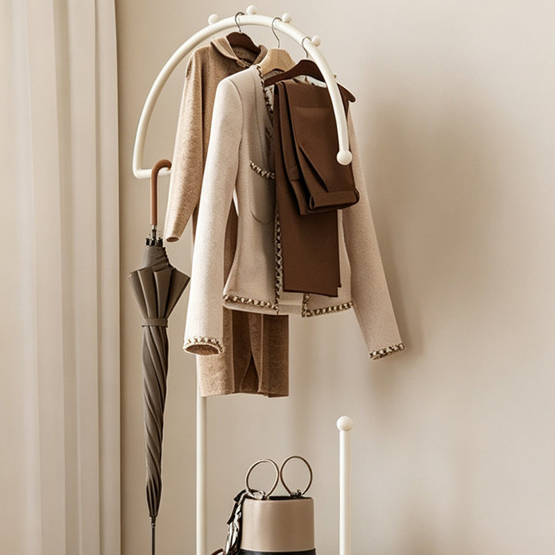 Portemanteau en métal avec armoire de rangement, Crème